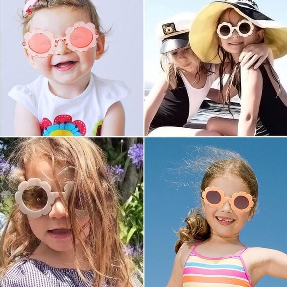 NWT Stylish Children’s Round Flower Retro Sunglasses Toddler Sunnies -Pink Clear - Picture 6 of 9